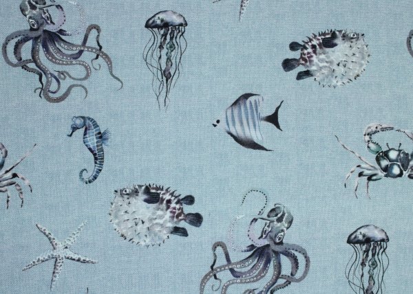 Canvas Baumwolle Unterwassertiere hell- jeansblau